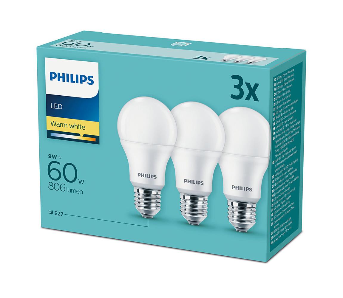 Philips Készlet 3x LED Izzó Philips E27/9W/230V 2700K 