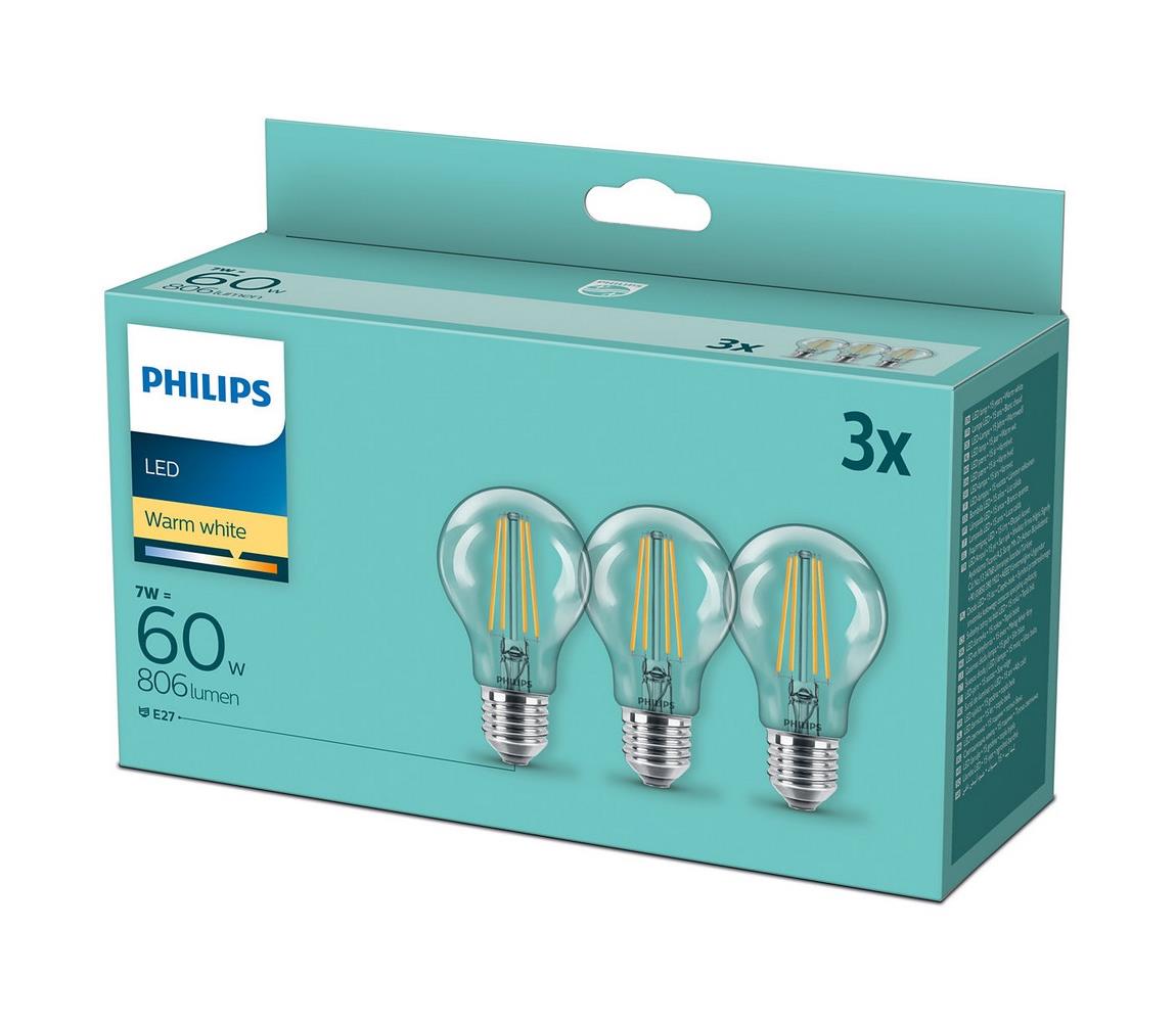 Philips KÉSZLET 3x LED Izzó VINTAGE Philips A60 E27/7W/230V 2700K 