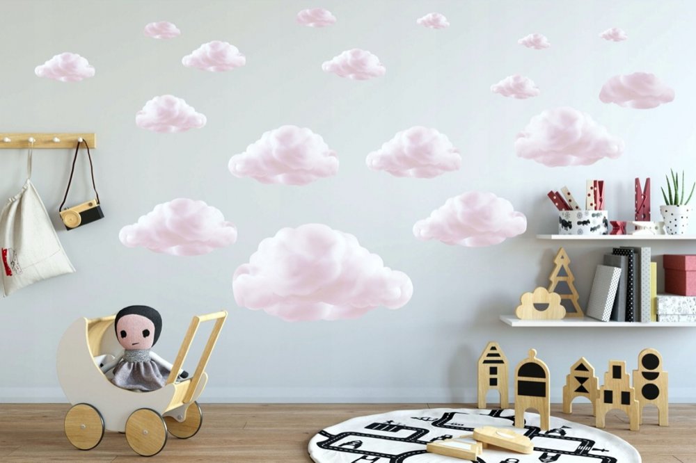 Rózsaszín felhők aranyos kisbaba falmatrica 80 x 160 cm