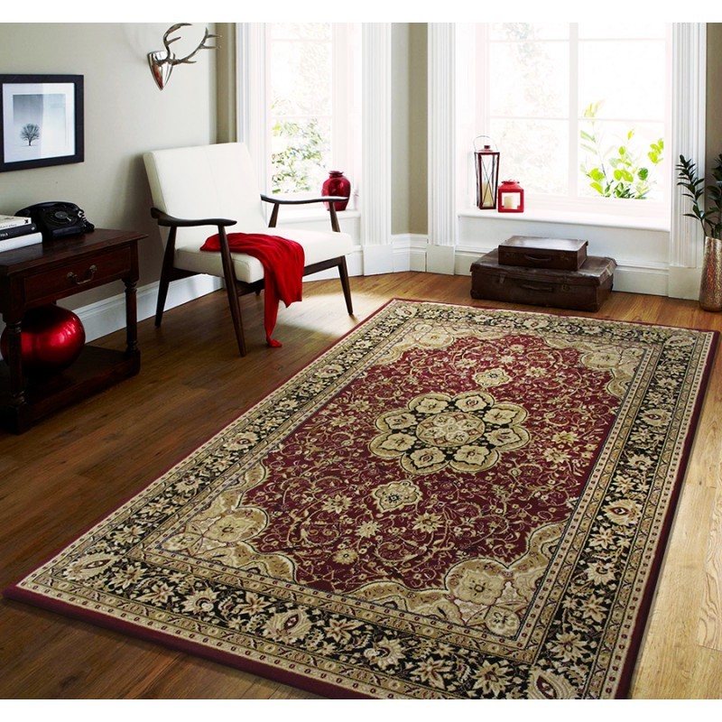 Stílusos vörös szőnyeg, krém színű mintákkal Szélesség: 160 cm | Hossz: 220 cm
