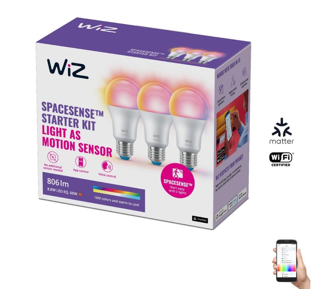 WiZ KÉSZLET 3x LED RGBW Dimmelhető izzó A60 E27/8,8W/230V 2200