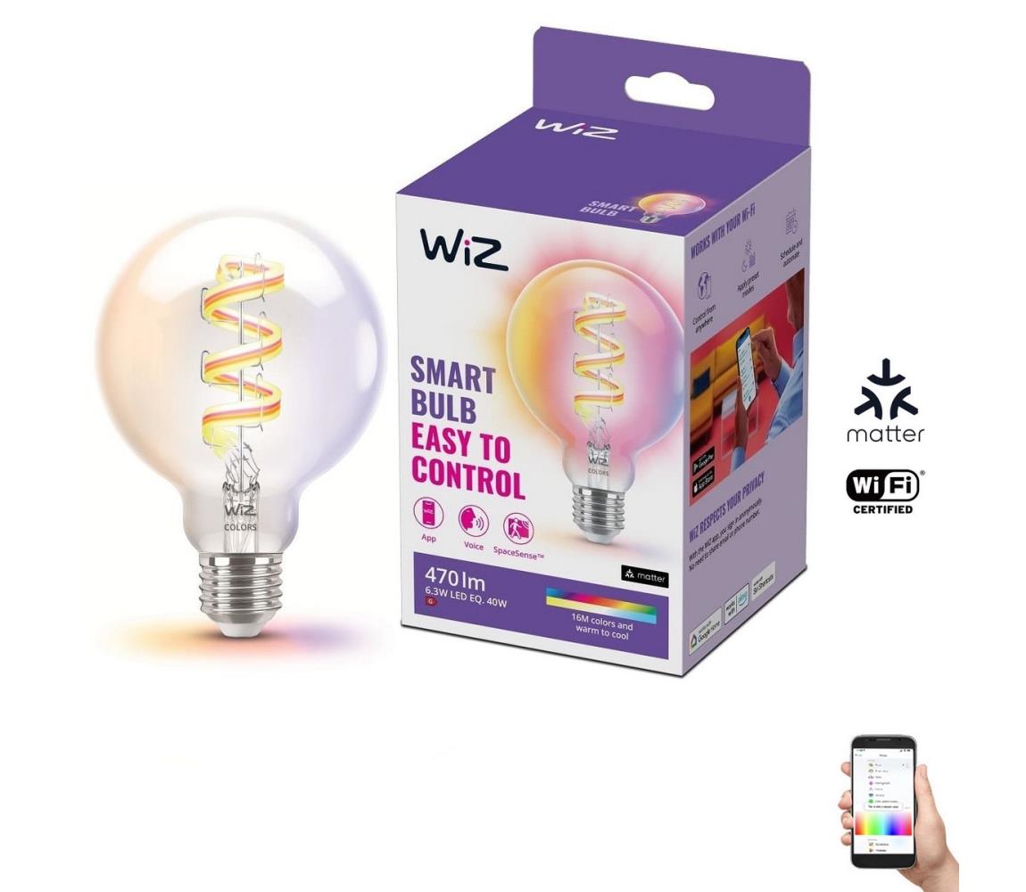 WiZ LED RGBW Dimmelhető izzó G95 E27/6,3W/230V 2200