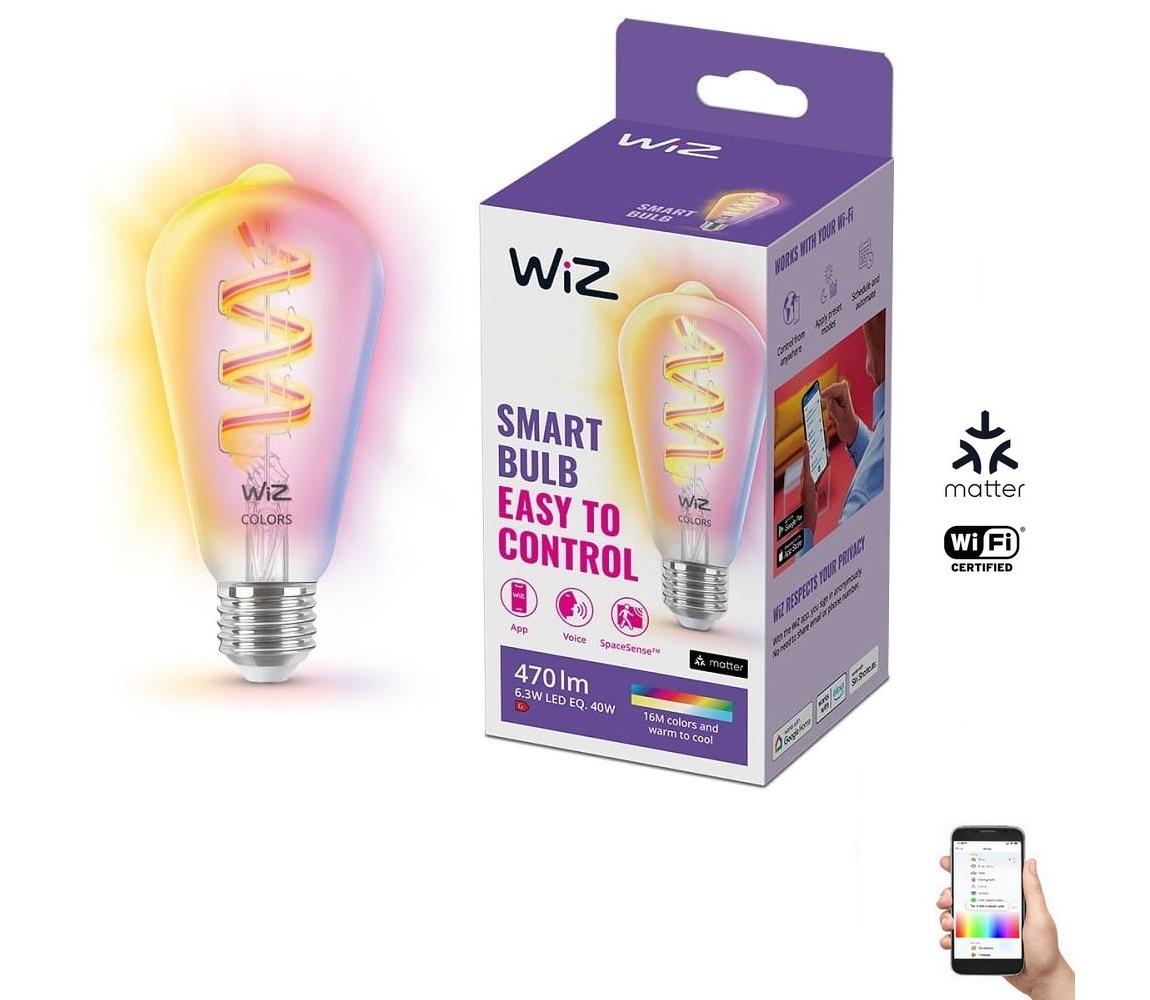 WiZ LED RGBW Dimmelhető izzó ST64 E27/6,3W/230V 2200