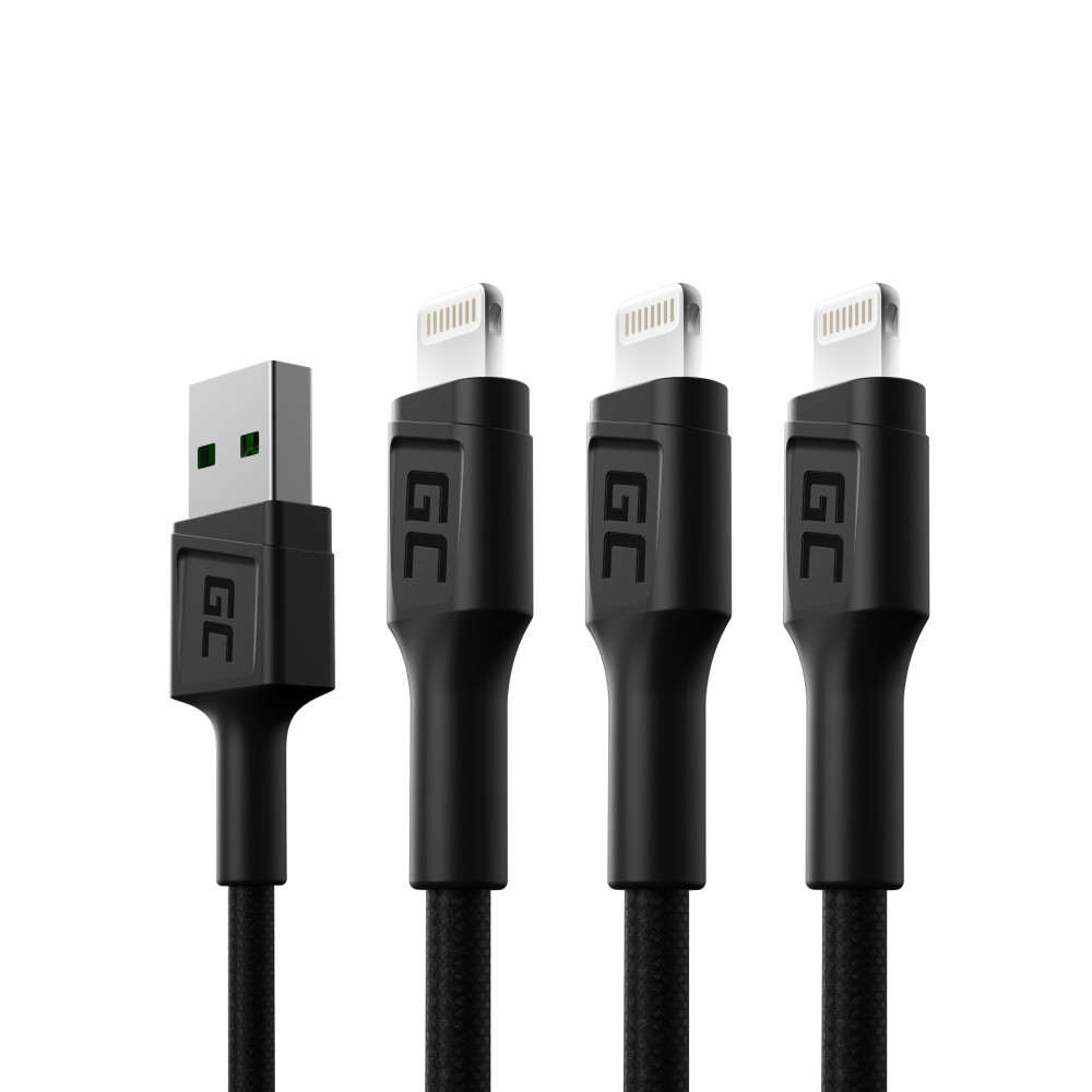 3 x GC Ray USB - Lightning 120cm gyors töltés iPhone, iPad, iPod-hoz, fehér LED KABGCSET05