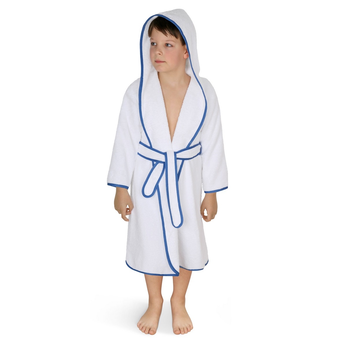 Frottír gyermek fürdőköpeny kék szegéllyel, 68 cm