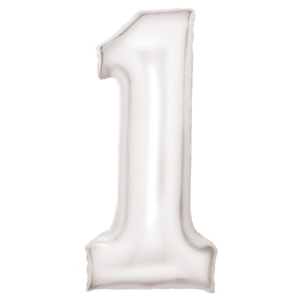 Lustre White, Fehér 1-es szám fólia lufi 86 cm
