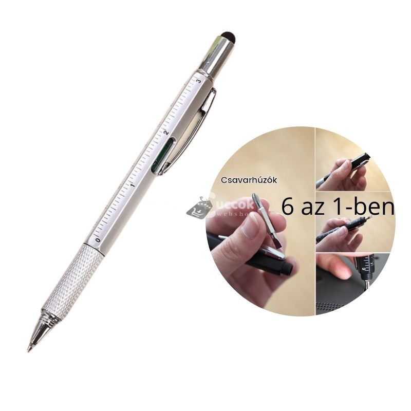 Multifunkciós toll, szerszám toll (6 az 1-ben) ezüst