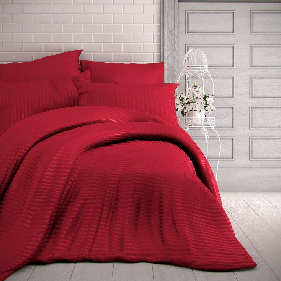 Kvalitex Stripe szatén ágynemű, piros