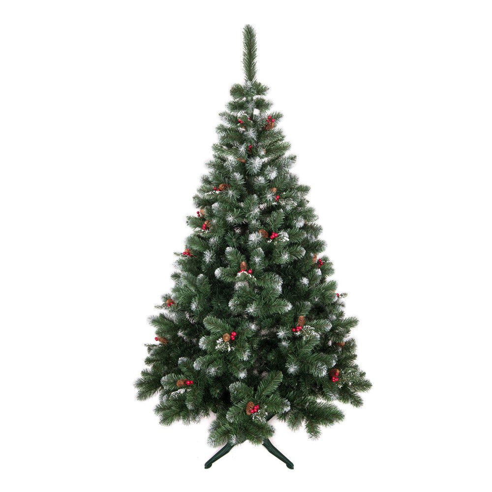 Mesterséges karácsonyfa fenyőfa vörös rózsafával és fenyőtobozokkal 180 cm