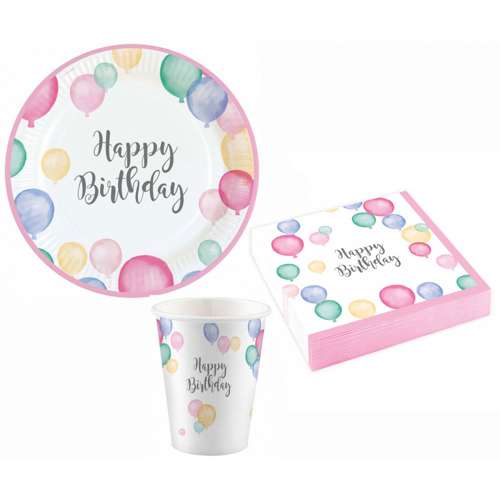 Happy Birthday Pastel party szett 36 db-os 23 cm-es tányérral