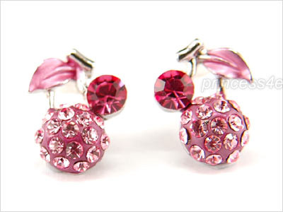 Cseresznye fülbevaló  pink színű Swarovski kristályokkal (0235.)