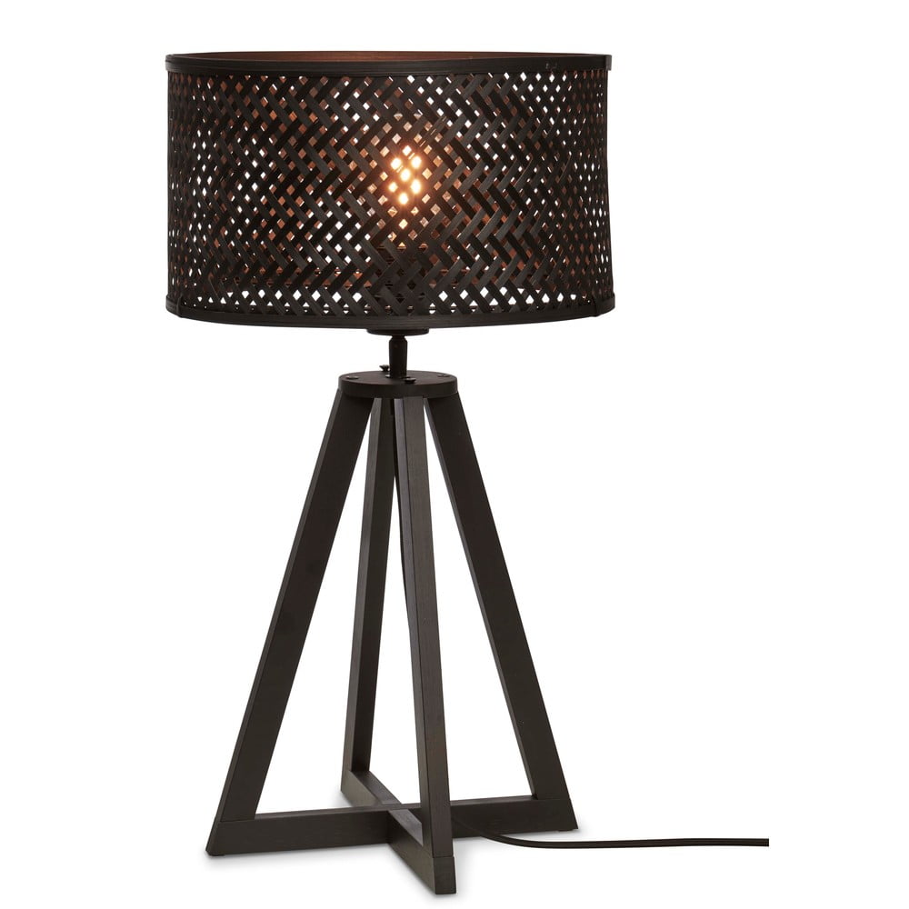 Fekete asztali lámpa bambusz búrával (magasság 53 cm) Java – Good&Mojo