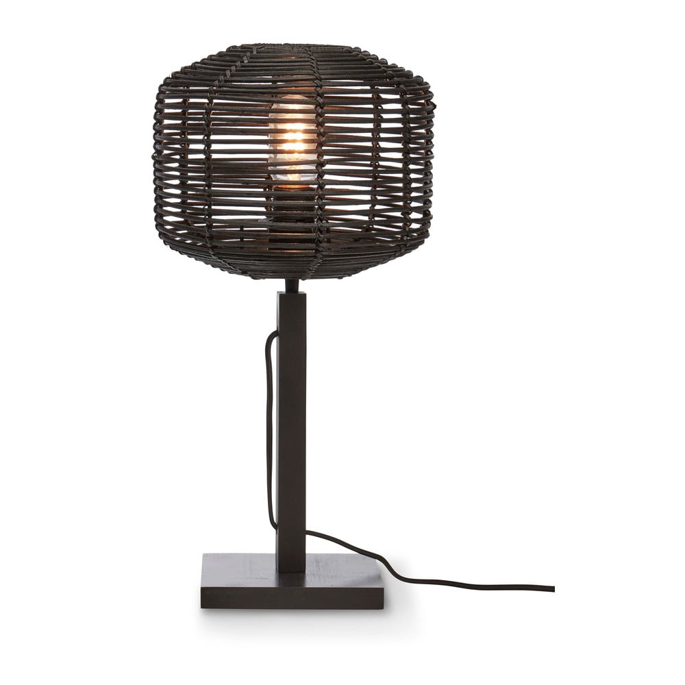 Fekete asztali lámpa rattan búrával (magasság 40 cm) Tanami – Good&Mojo