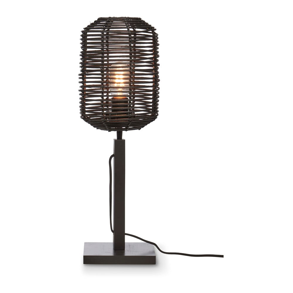 Fekete asztali lámpa rattan búrával (magasság 45 cm) Tanami – Good&Mojo