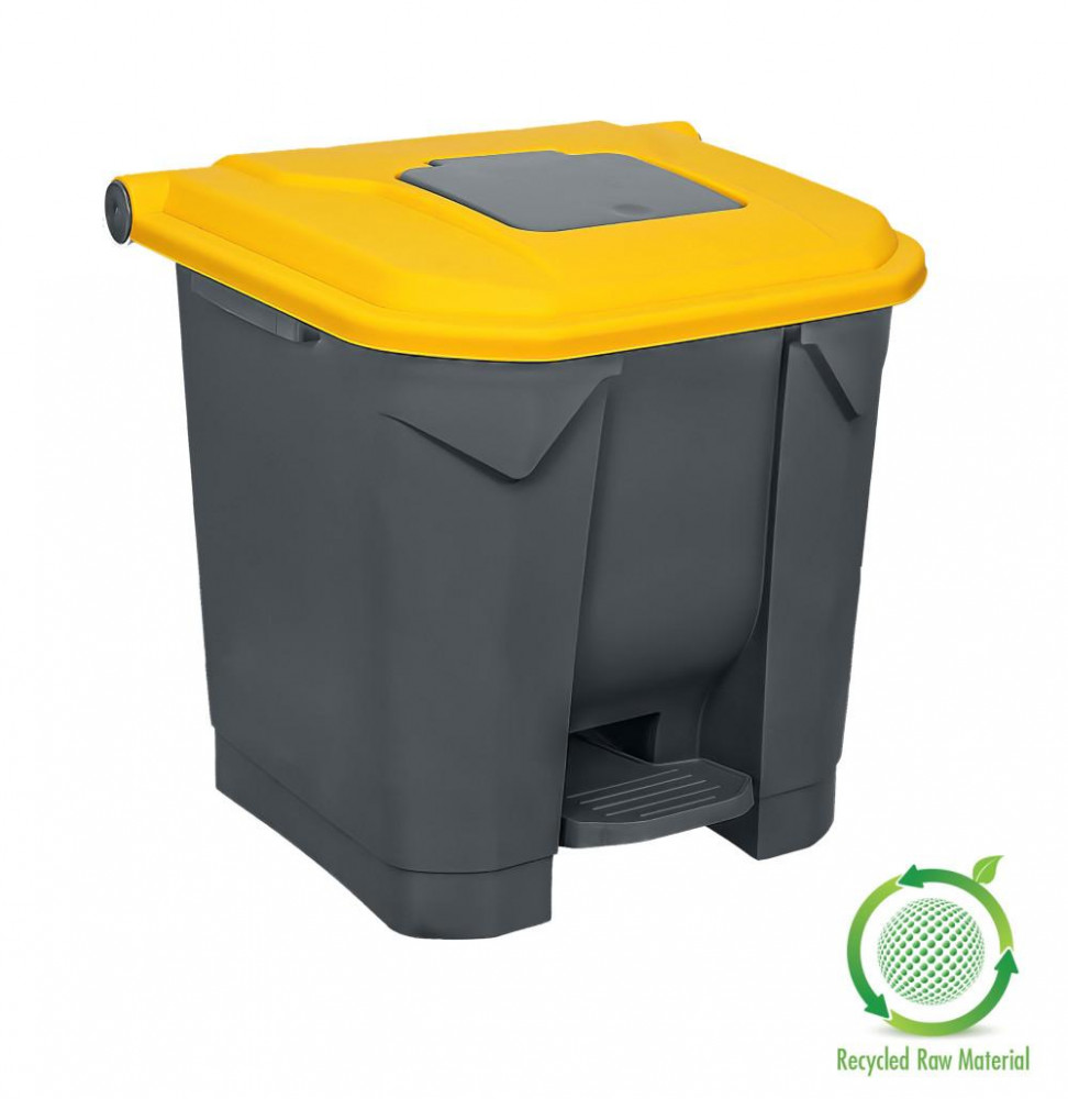 Szelektív hulladékgyűjtő konténer, műanyag, pedálos, antracit/sárga, 30L