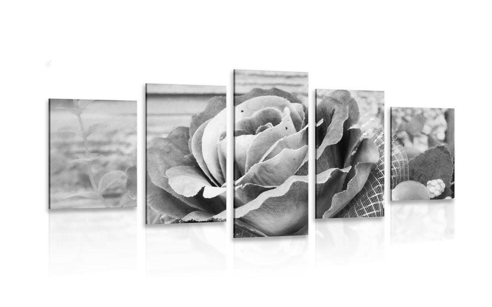 5-részes kép elegáns vintage rózsa fekete fehérben