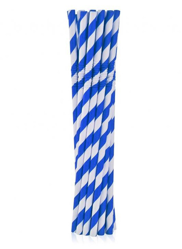Blue Stripes, Kék rugalmas papír szívószál 12 db-os