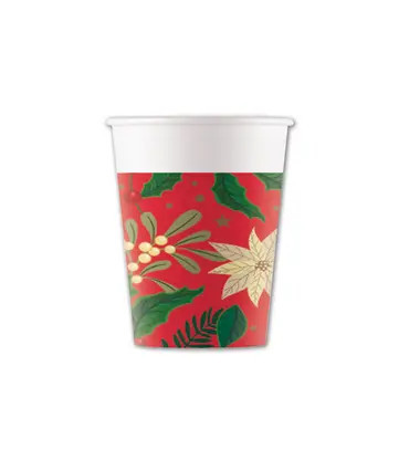 Karácsonyi Holly Poinsettia papír pohár 8 db-os 200 ml FSC