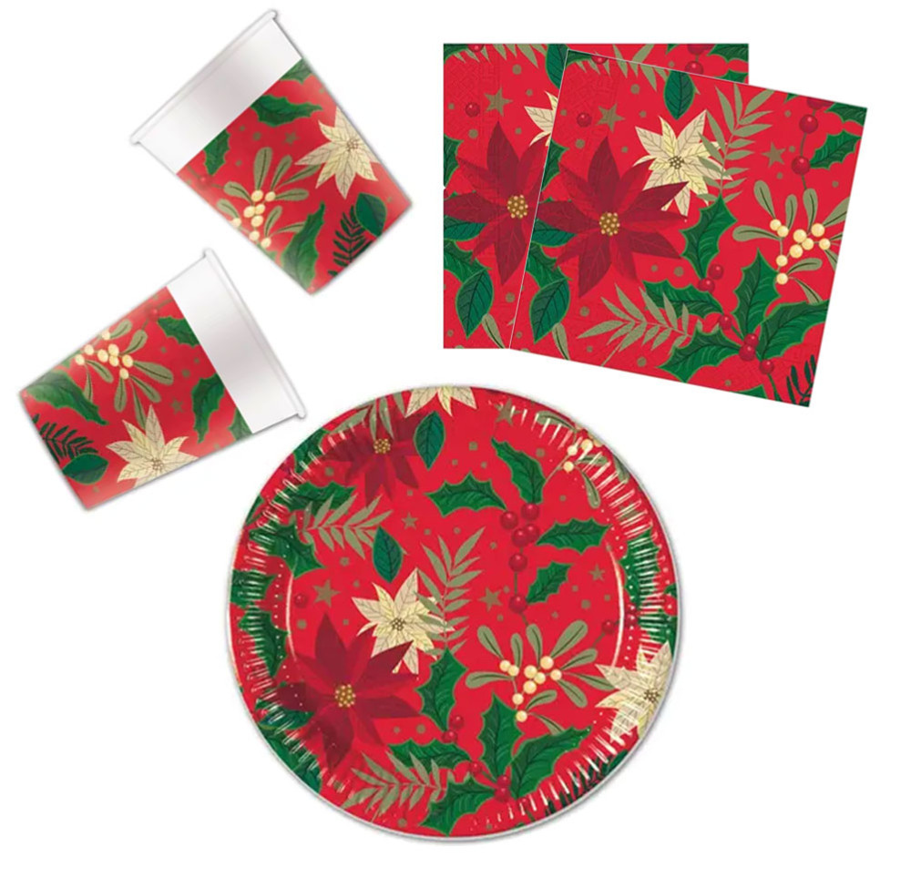 Holly Poinsettia, Karácsonyi party szett 36 db-os 23 cm-es tányérral