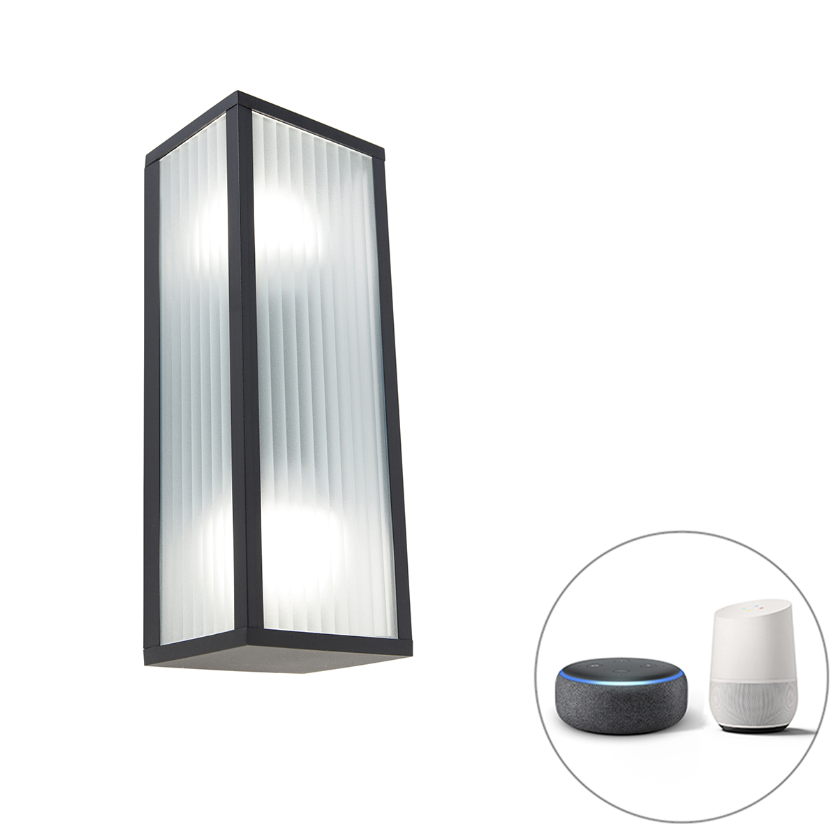 Intelligens kültéri fali lámpa fekete bordás üveggel, 2 WiFi A60 - Charlois
