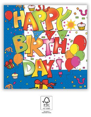 Happy Birthday Kokliko szalvéta 20 db-os 33x33 cm FSC