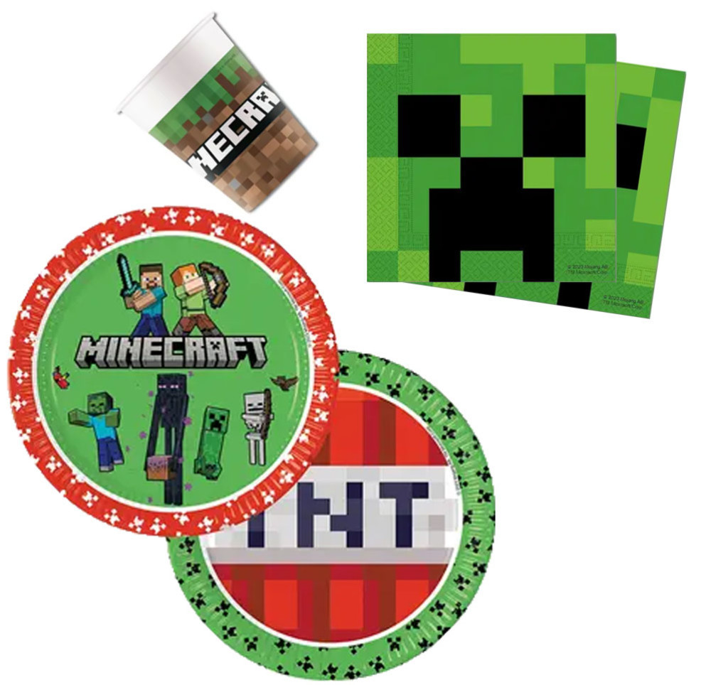Minecraft Green party szett 36 db-os 23 cm-es tányérral