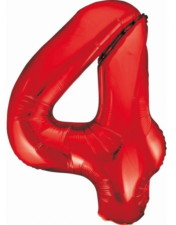 Piros 4-es Red szám fólia lufi 85 cm