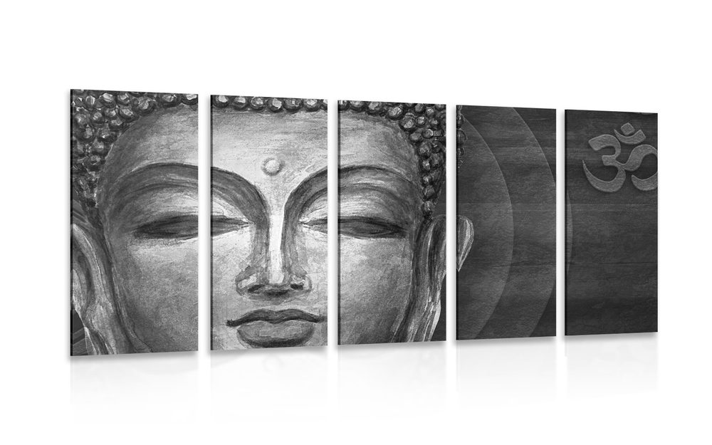 5-részes kép Buddha arc fekete fehérben