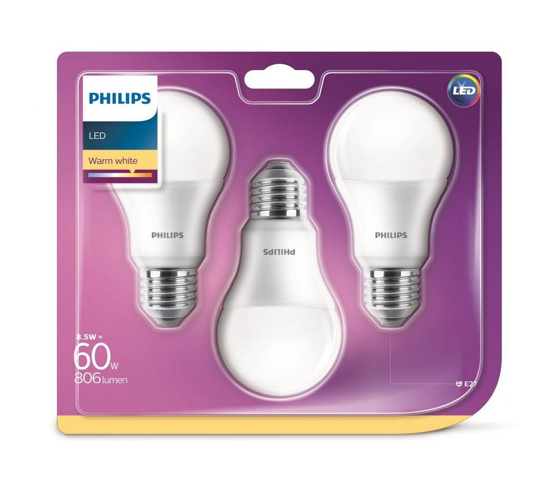 Philips Készlet 3 x LED izzó Philips A60 E27/8,5W/230V 2700K 