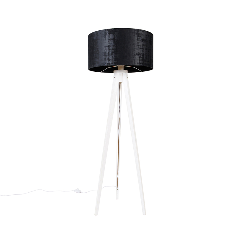 Modern állólámpa állvány fehér, fekete bársony árnyalattal 50 cm - Tripod Classic