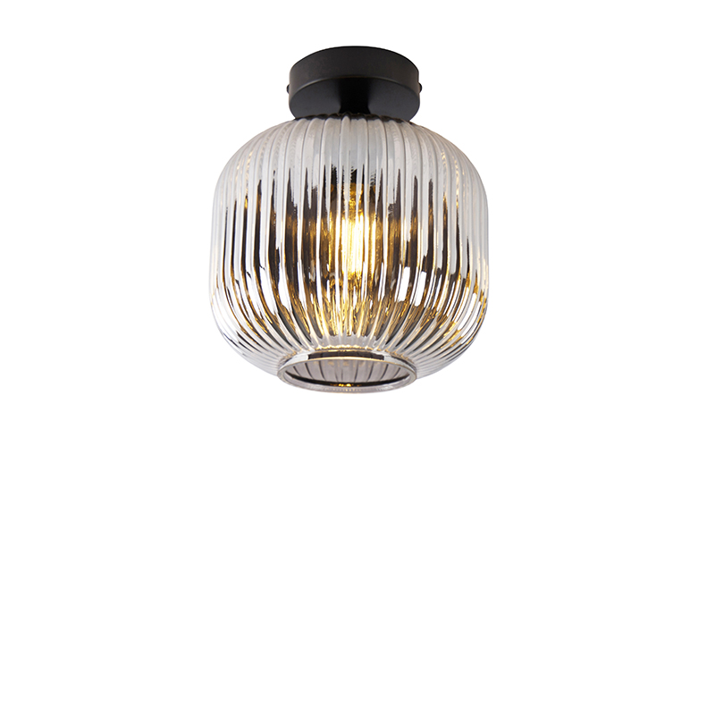 Art Deco mennyezeti lámpa fekete füstüveggel - Karel