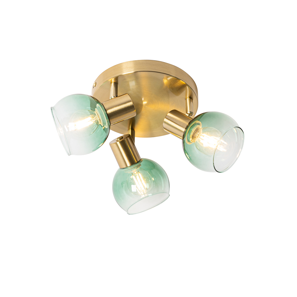 Art Deco mennyezeti lámpa arany, zöld üveggel 3 fényű - Vidro