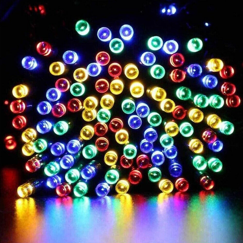 Napelemes 100 LED-es színes dekorációs fényfüzér, kerti égősor
