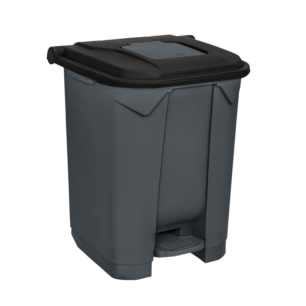 Szelektív hulladékgyűjtő konténer, műanyag, pedálos, antracit, fekete, 50L