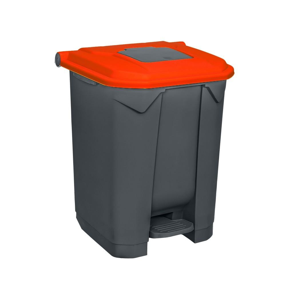 Szelektív hulladékgyűjtő konténer, műanyag, pedálos, antracit, piros, 50L
