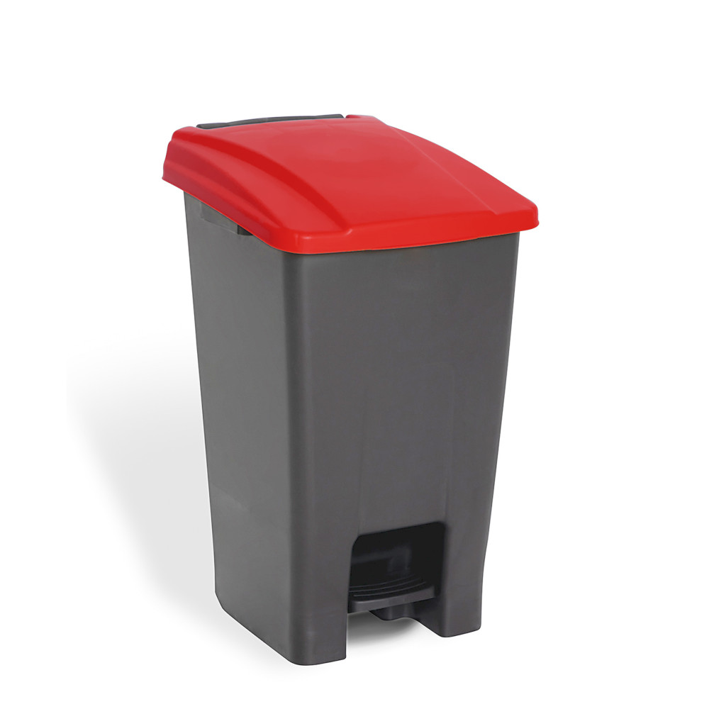 Szelektív hulladékgyűjtő konténer, műanyag, pedálos, antracit/piros, 70L