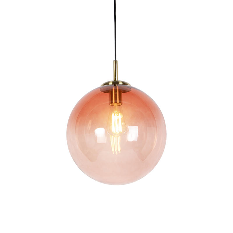 Art deco függesztett lámpa sárgaréz 33 cm rózsaszín üveggel - Pallon