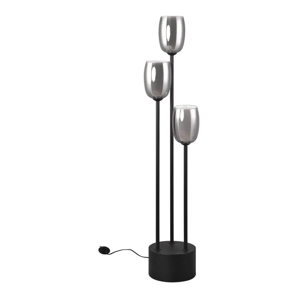 Fekete-ezüstszínű állólámpa üveg búrával (magasság 140 cm) Barret – Trio Select