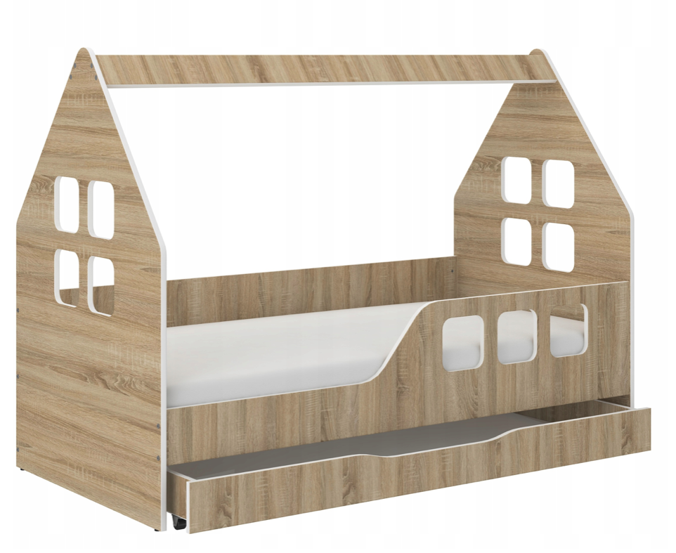 Házikó gyerekágy ágyneműtartóval 160 x 80 cm Sonoma tölgyfa - jobbos