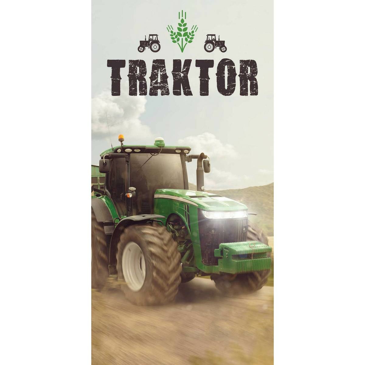 Traktoros törölköző, green, 70 x 140 cm