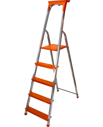 Alumínium létra 5 lépcsőfokkal és 150 kg teherbírással, narancssárga színben