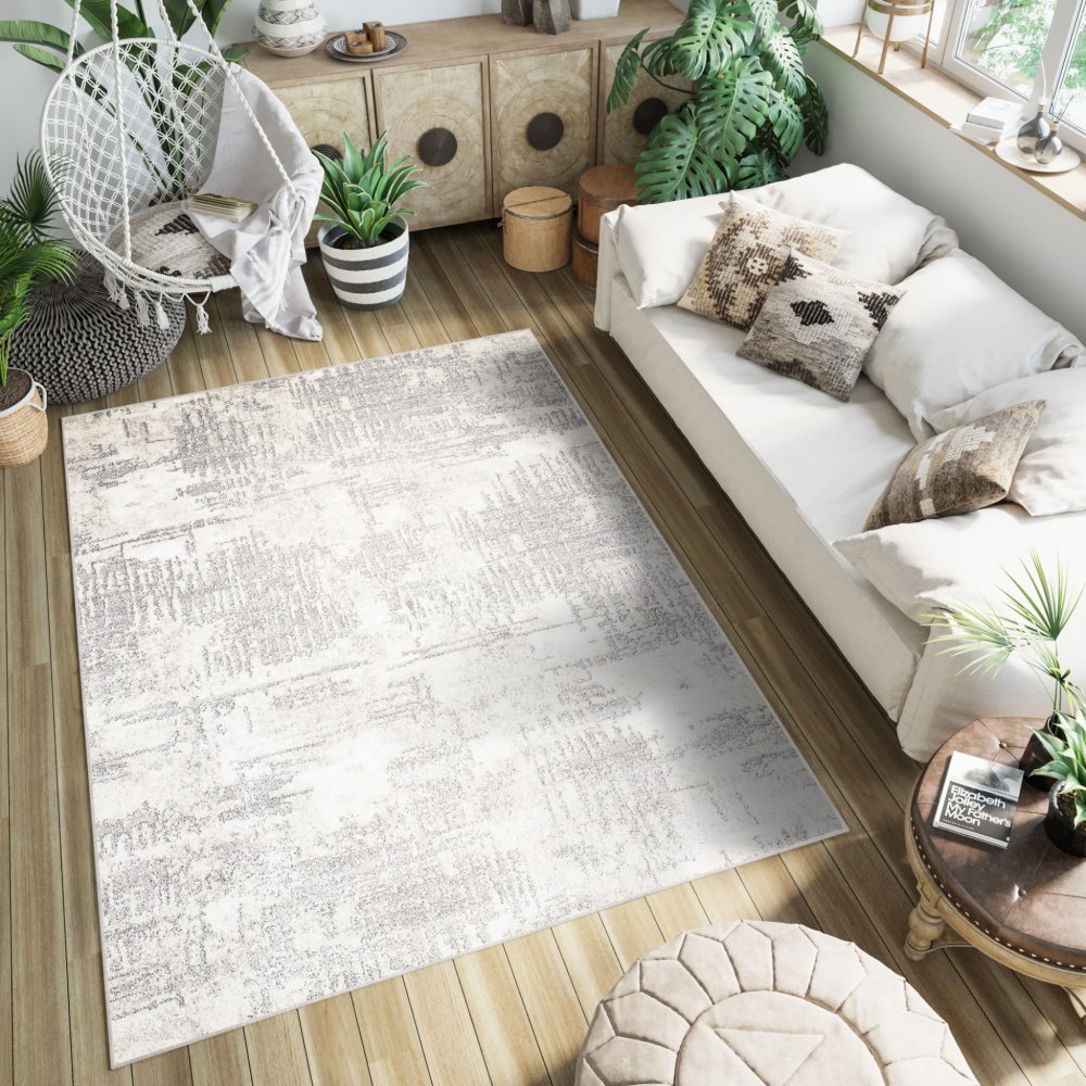 ARIA Dizájnos krémszínű szőnyeg szürke mintával Szélesség: 140 cm | Hossz: 200 cm