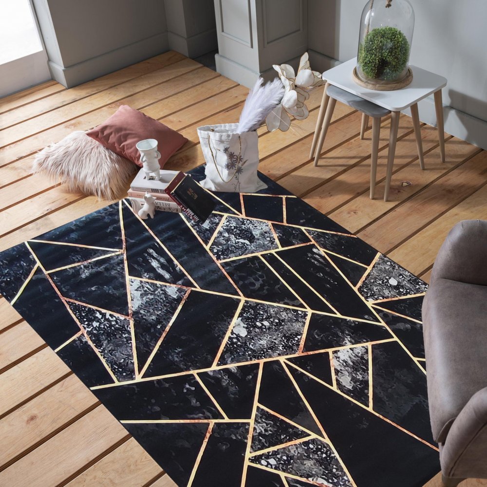 Fekete szőnyeg érdekes részletekkel Szélesség: 160 cm | Hosszúság: 220 cm