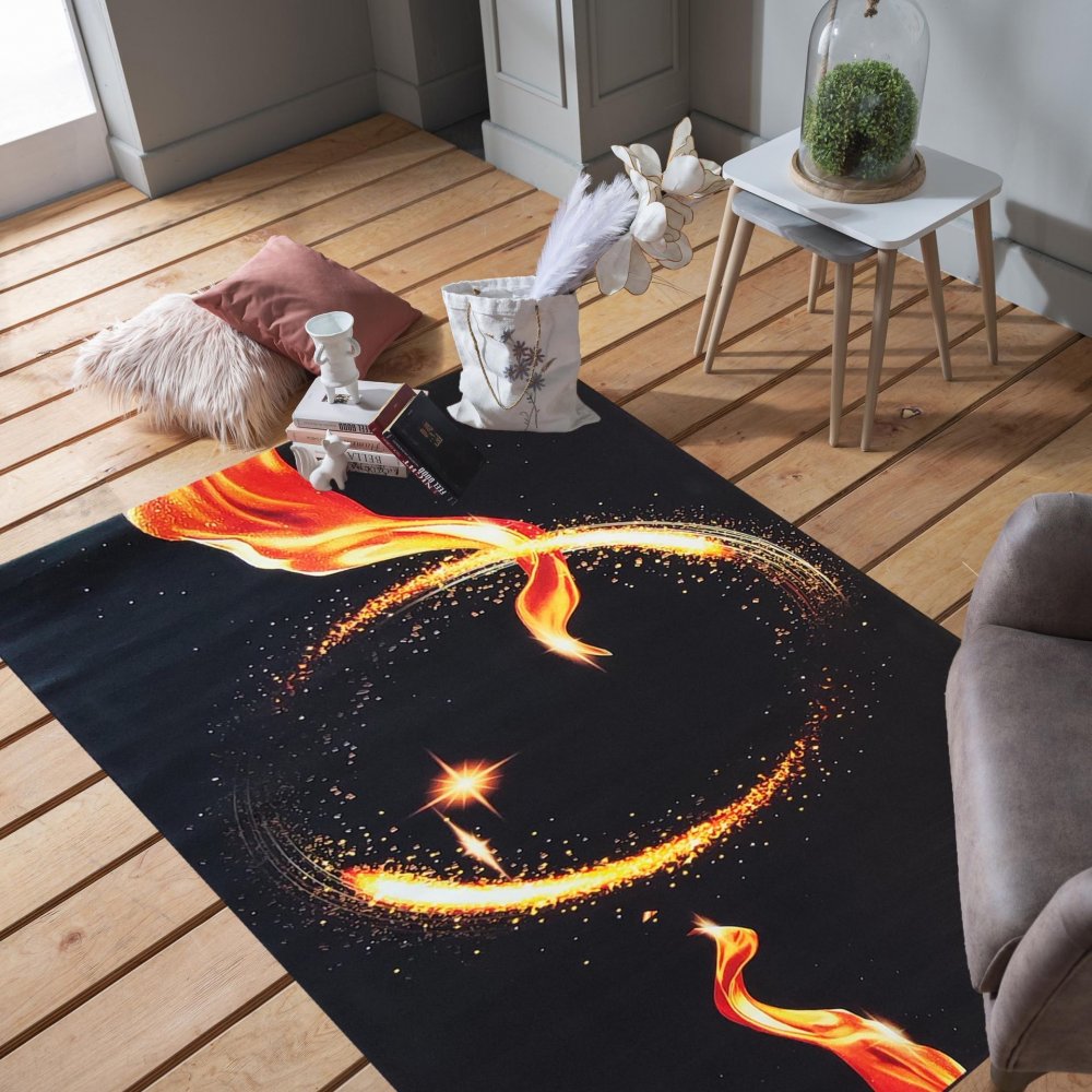 Fekete szőnyeg tűzkörrel Szélesség: 60 cm | Hosszúság: 100 cm
