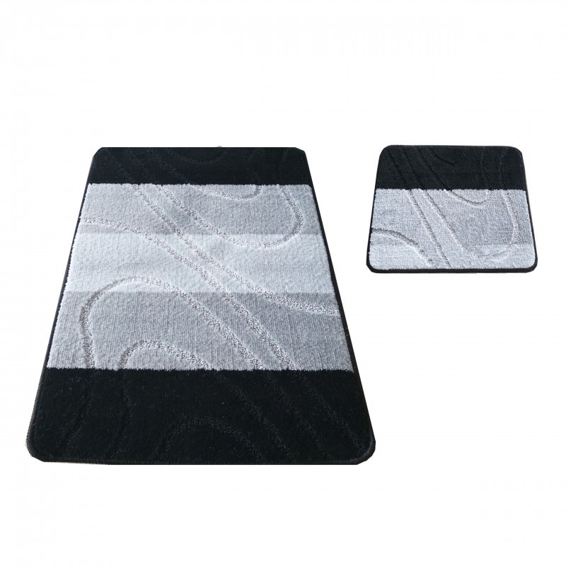 Fürdőszobai szőnyegek készlete fekete színben 50 cm x 80 cm + 40 cm x 50 cm