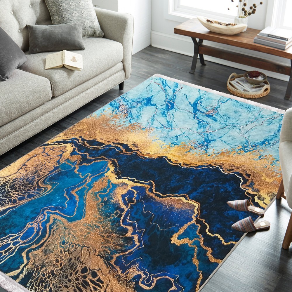 Kék csúszásgátló szőnyeg absztrakt mintával Szélesség: 60 cm | Hossz: 100 cm