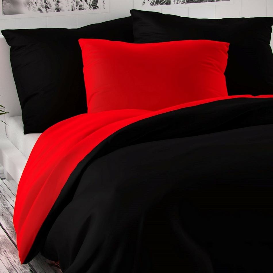 Luxury Collection szatén ágynemű, piros/fekete, 140 x 200 cm, 70 x 90 cm, 140 x 200 cm, 70 x 90 cm