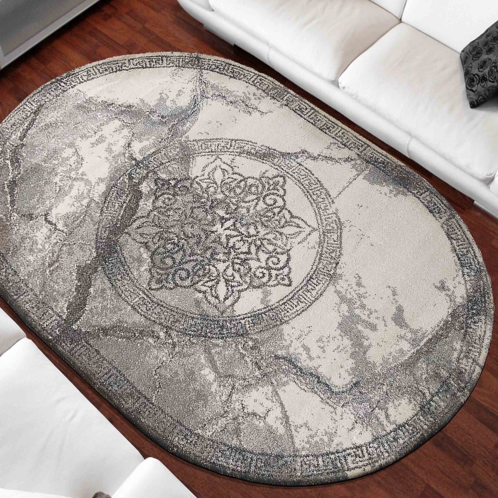 Luxus szürke ovális szőnyeg eredeti mintával Szélesség: 200 cm | Hossz: 290 cm