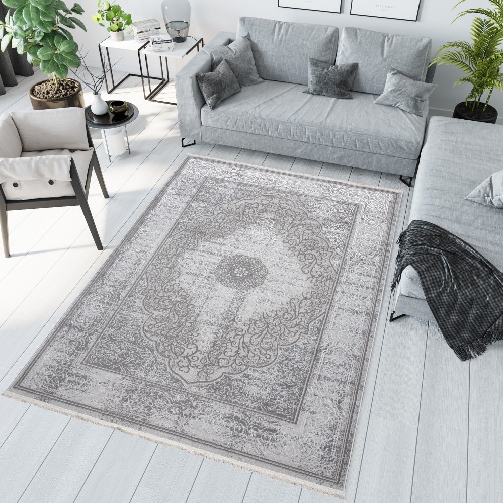 PALERMO Exkluzív szürke szőnyeg fehér orientális mintával Szélesség: 140 cm | Hossz: 200 cm