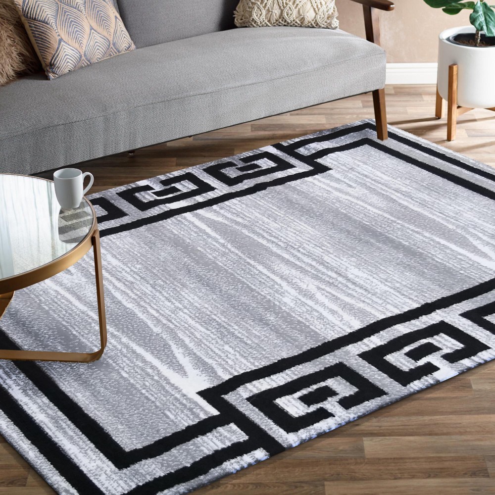 Stílusos szürke szőnyeg fekete mintával Szélesség: 200 cm | Hossz: 290 cm